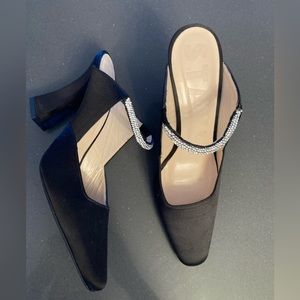 NWOT custom staud black satin heels size 7